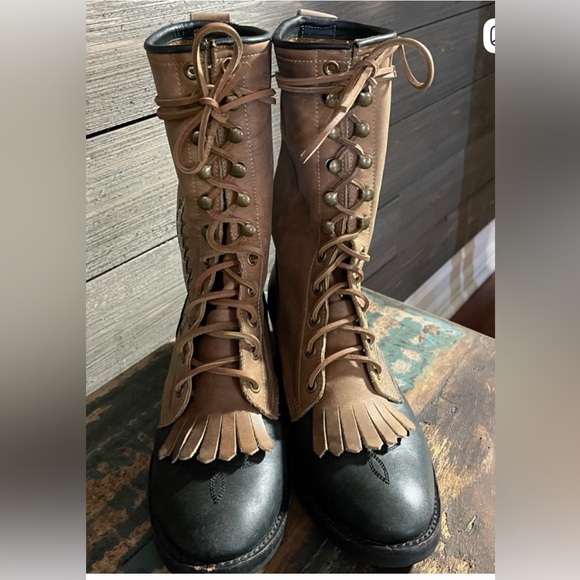 Two-Tone Leather Lace-Up Boots - Picture 4 of 7